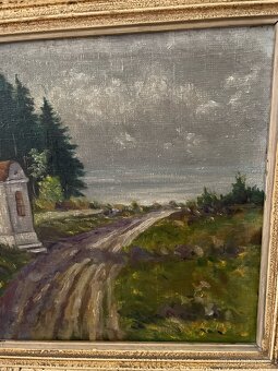 Starý obraz-olej na plátně"KAPLIČKA U LESA" - 17