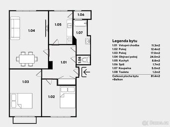 Prostorný Byt 3+1 81,4m2 OV Hodonín - 17