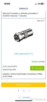 Prodám nepouž.anténní konektory,redukce,spojky,přechodky F-I - 17