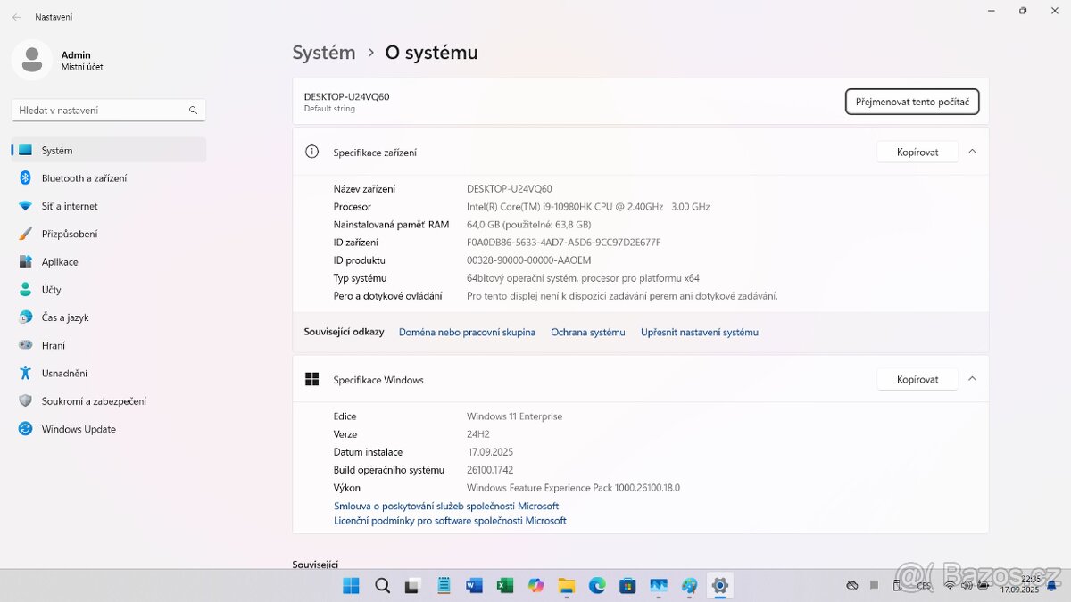 Kovový 15,6" i9-10980HK / 64GB / 2TB M.2 NVM +2TB SSD - 18