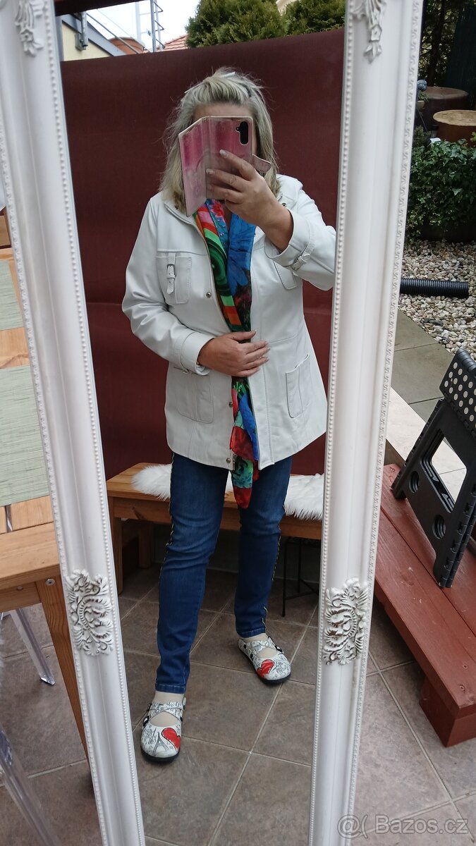 Kožená bílá elegantní delší dámská bunda Evoco vel.XL - 18