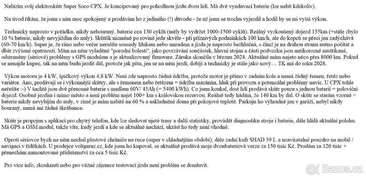 Elektroskútr Super Soco CPX - 18