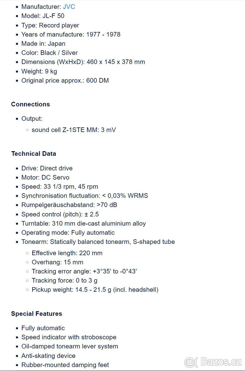 JVC JL-F50 Stereo Full Automatic Turntable (1977) - 18