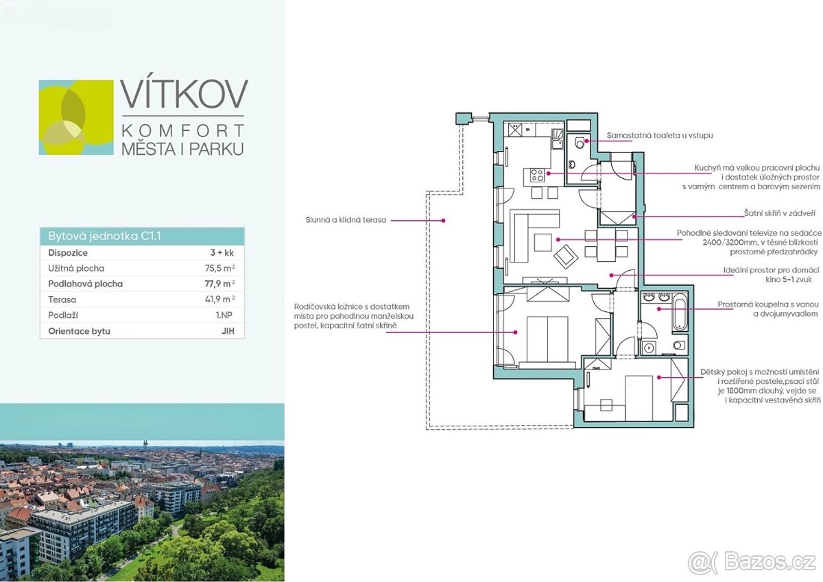 Pronájem 3kk s velkou terasou a parkováním u parku Vítkov - 18