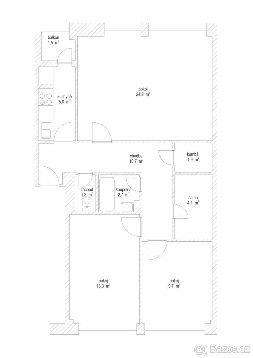 Pronájem byt 3+1/B, 74,5 m2, Louny, ul. Pražská, 3.NP, cihla - 18