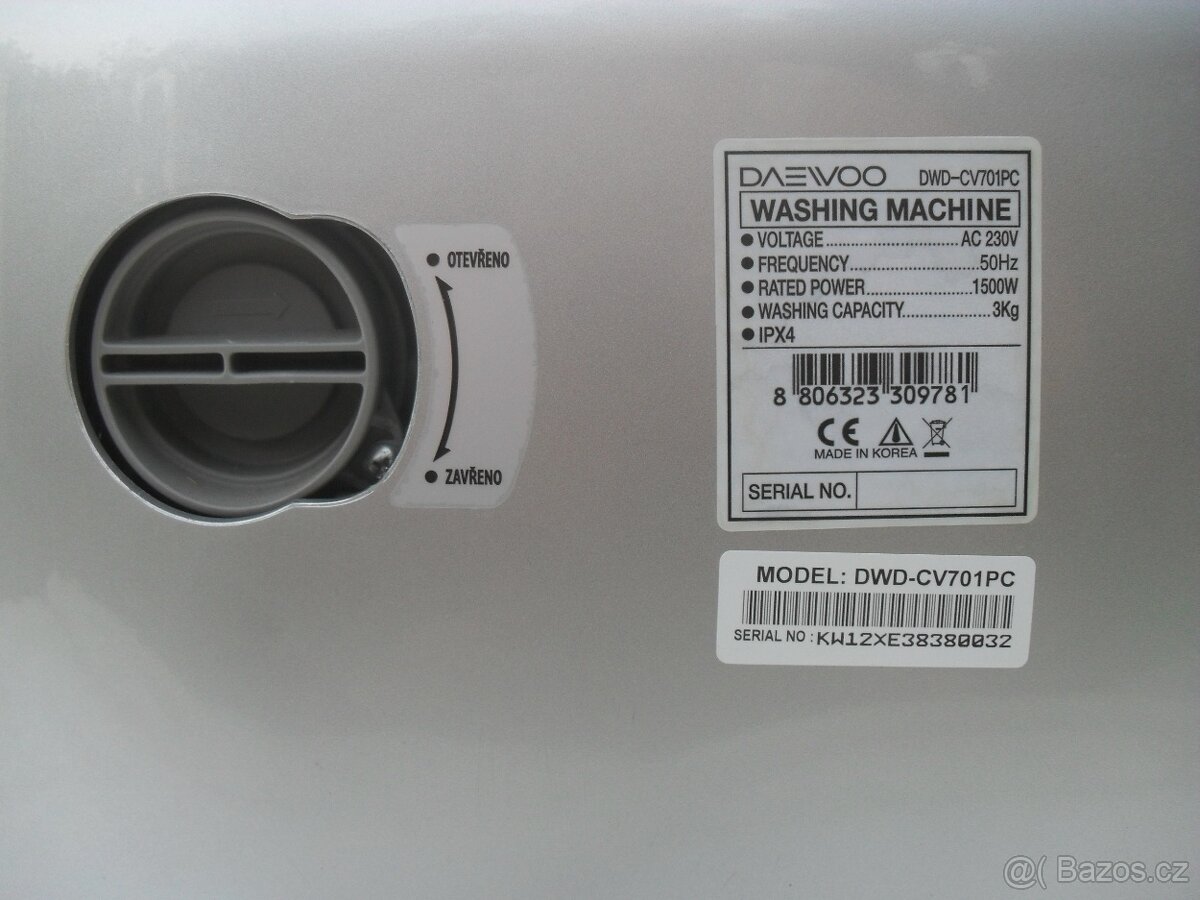 DAEWOO MINI NÁSTĚNNÁ PRAČKA NA 3KG,tř.A++,O-700,LCD,CZ POPIS - 18