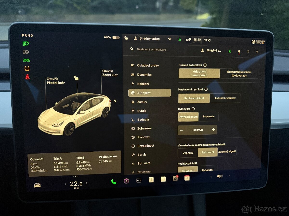 TESLA MODEL 3 SR+ 08/2021 74134KM SOH 92% BÍLÝ INTERIÉR - 18