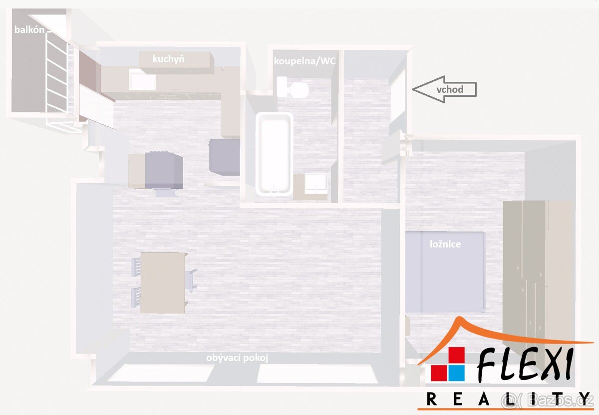 Pronájem částečné zařízeného bytu 2+kk s balkónem, 56,20 m², - 18