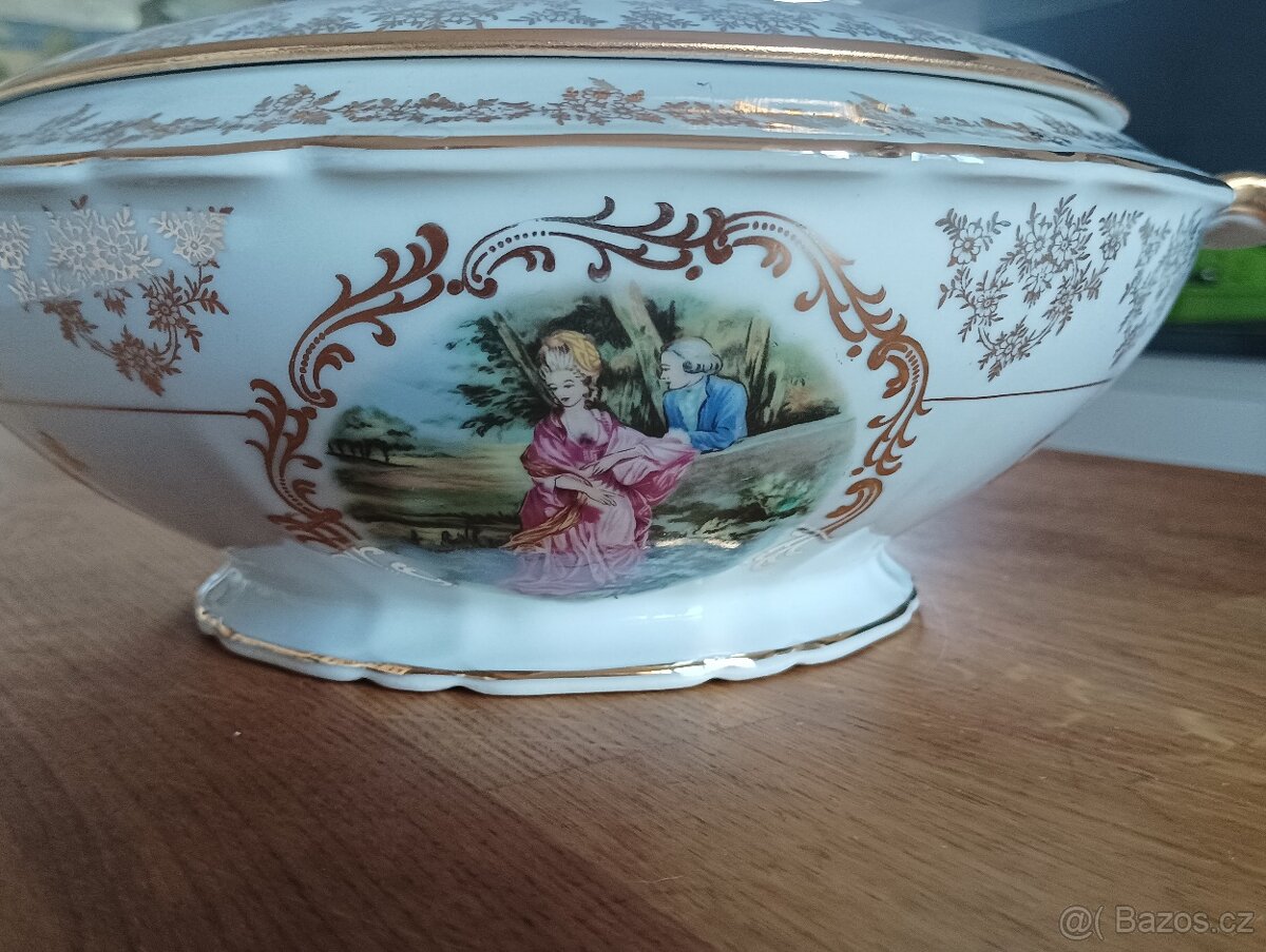STAROŽITNÁ PORCELÁNOVÁ TERINA A TALÍŘ LIMOGES FRANCIE - 18