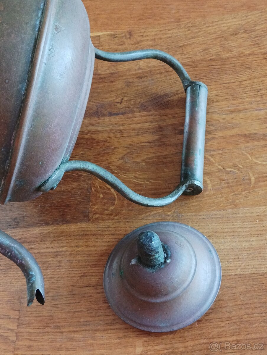 FRANCOUZSKÁ STAROŽITNÁ MOSAZNOMĚDĚNÁ KONVICE RUČNĚ VYROBENÁ - 18