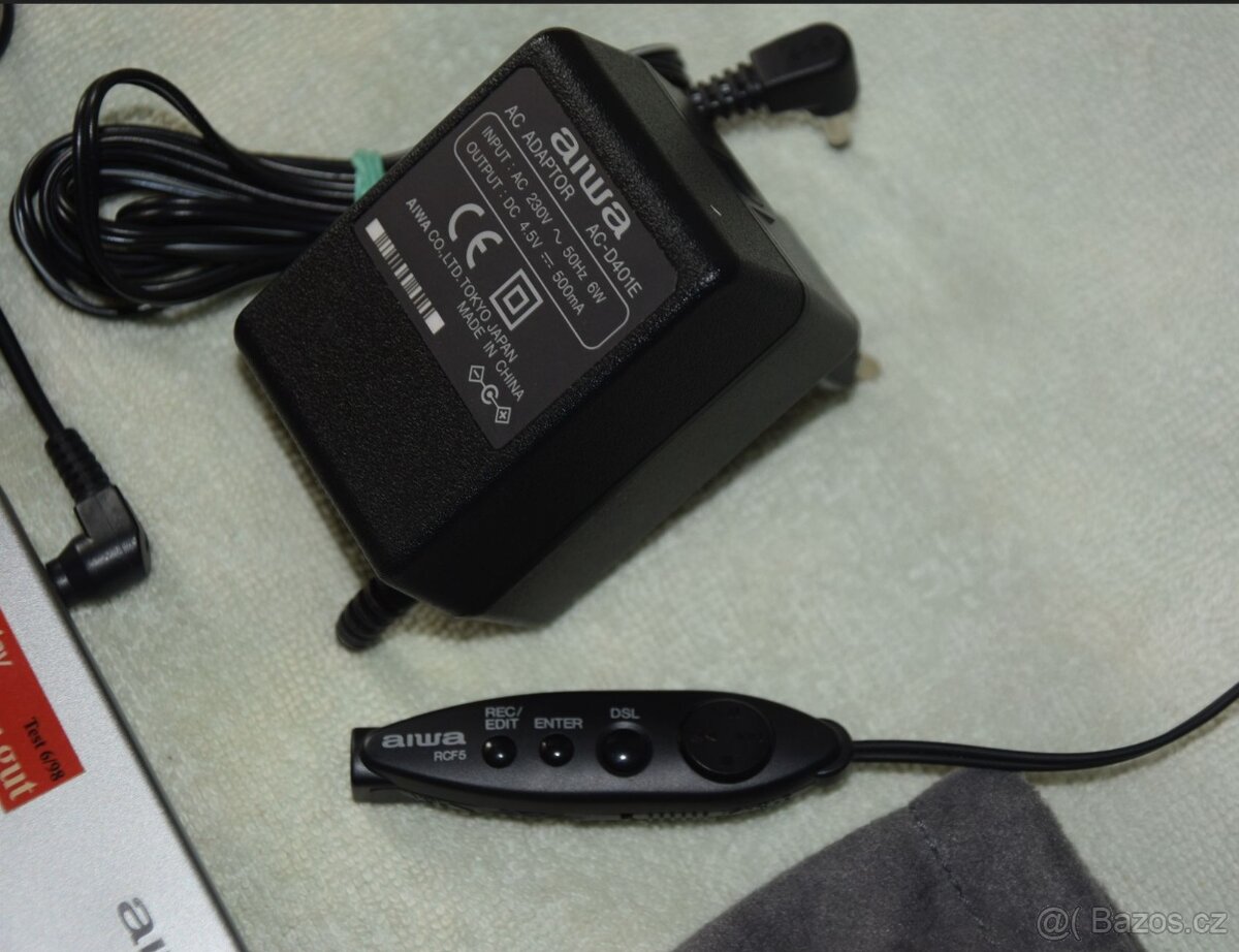 Minidisc Aiwa AM-F5, nabíječka, AA adapter, manual, MD disky - 18