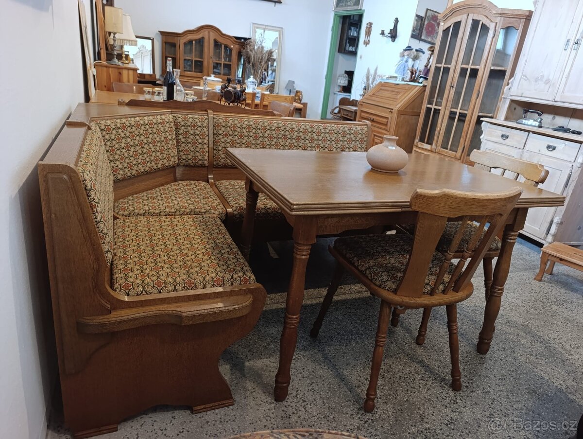Rustikální Rohová lavice + stůl + 2 židle / set - 18