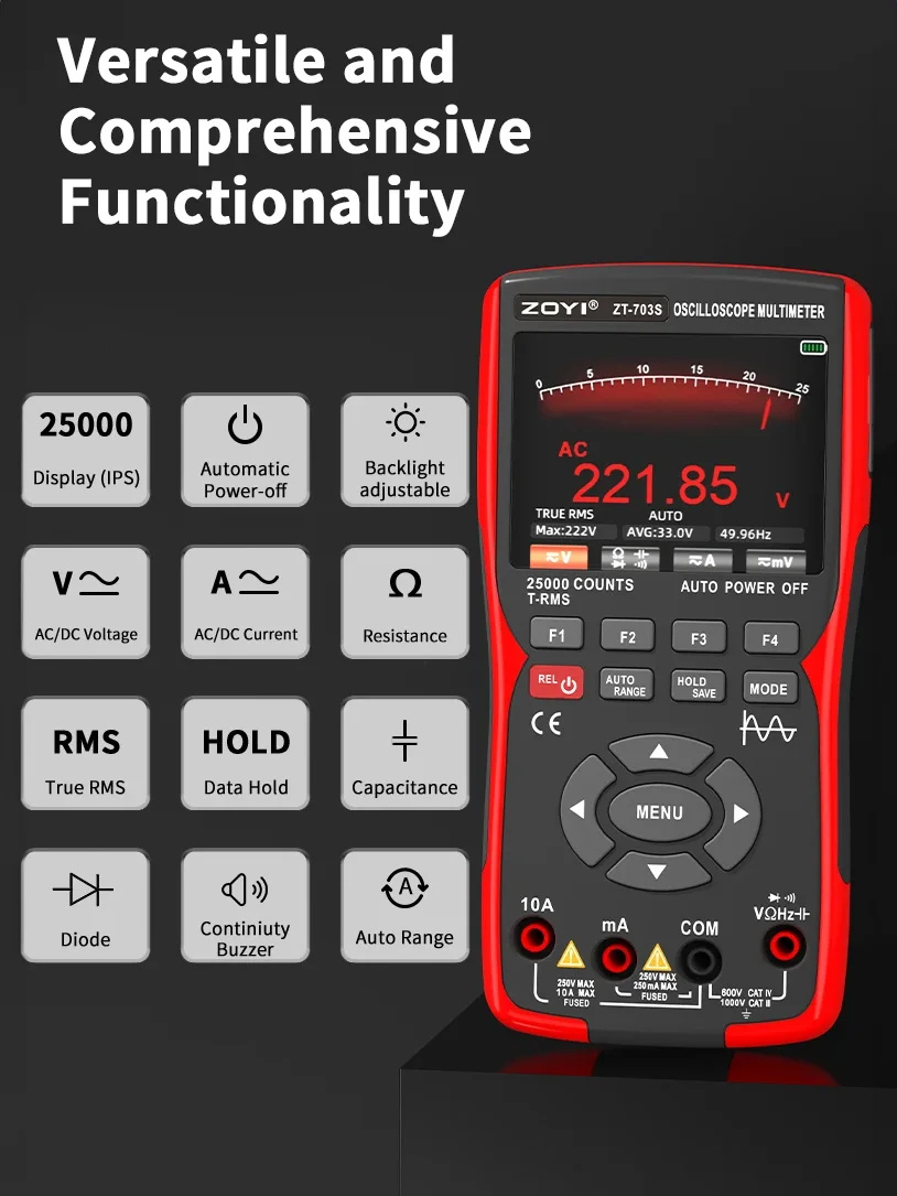 Osciloskop/multimetr/generátor ZOYI ZT-703S 50MHz 3v1 NOVÝ - 18