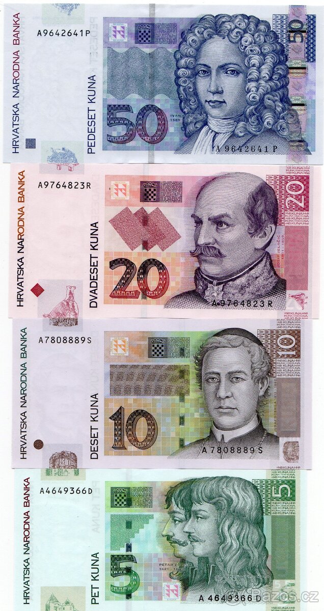 Bankovky 5 - 1000 kun a 1 - 50 000 dinárů Chorvatsko - 18