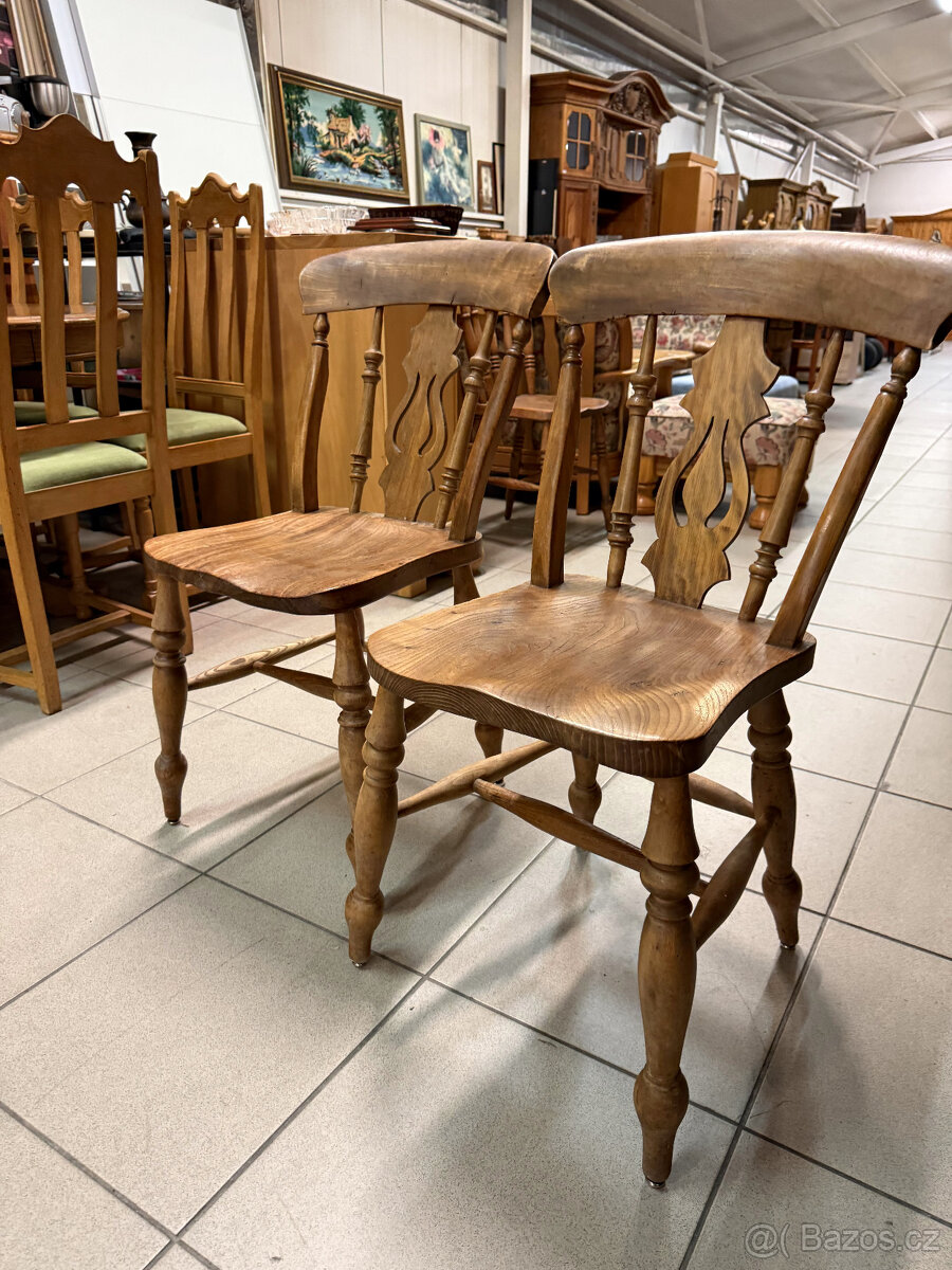 dvakrát historický set dubového stolu a šesti židlí - 18