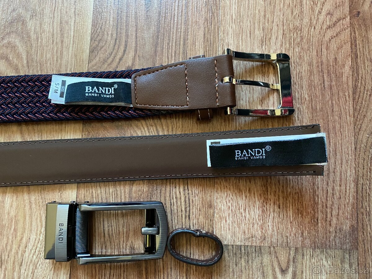 Nový dárkový set opasků BANDI - hnědý kožený, vínový pružný - 18