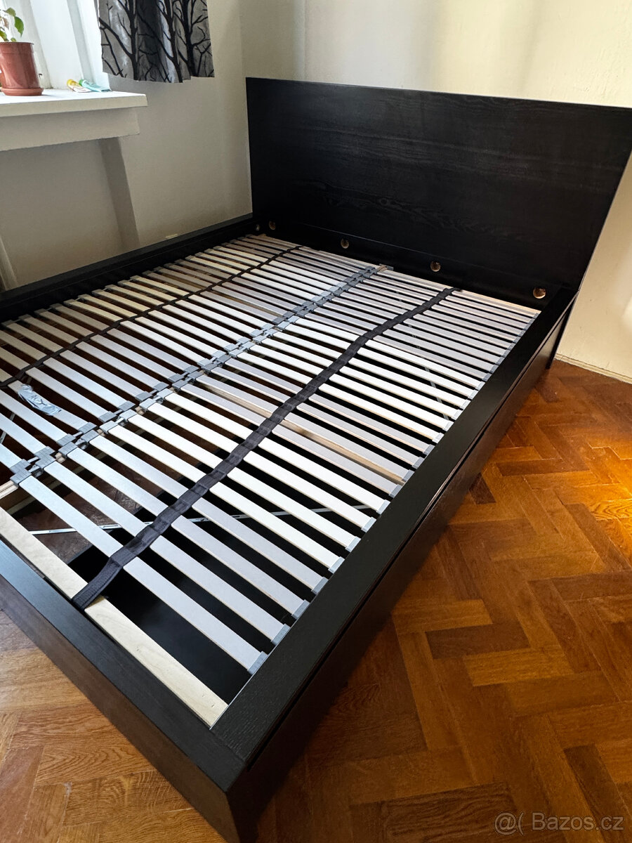Rám postele, IKEA MALM černohnědá dýha + rošty LÖNSET - 18