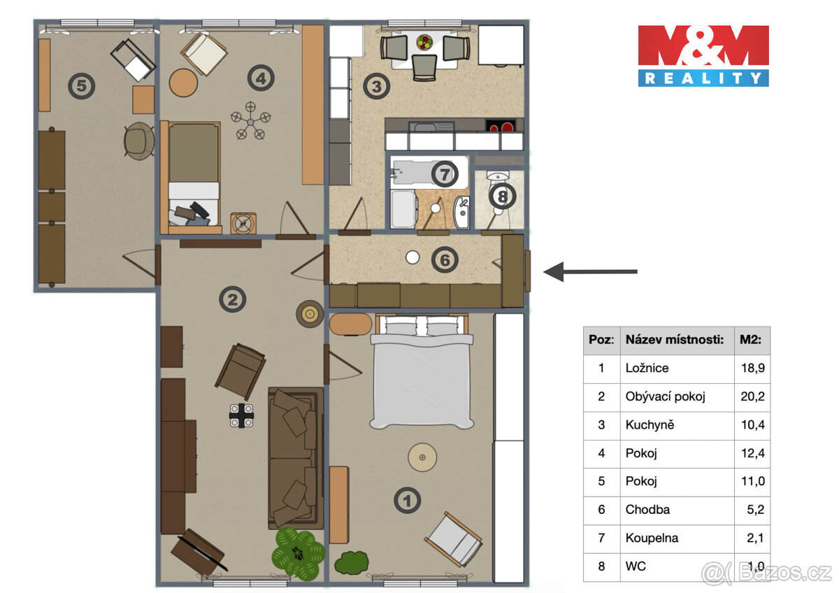 Prodej bytu 4+1, 75 m², Podbořany, ul. Alšova - 18