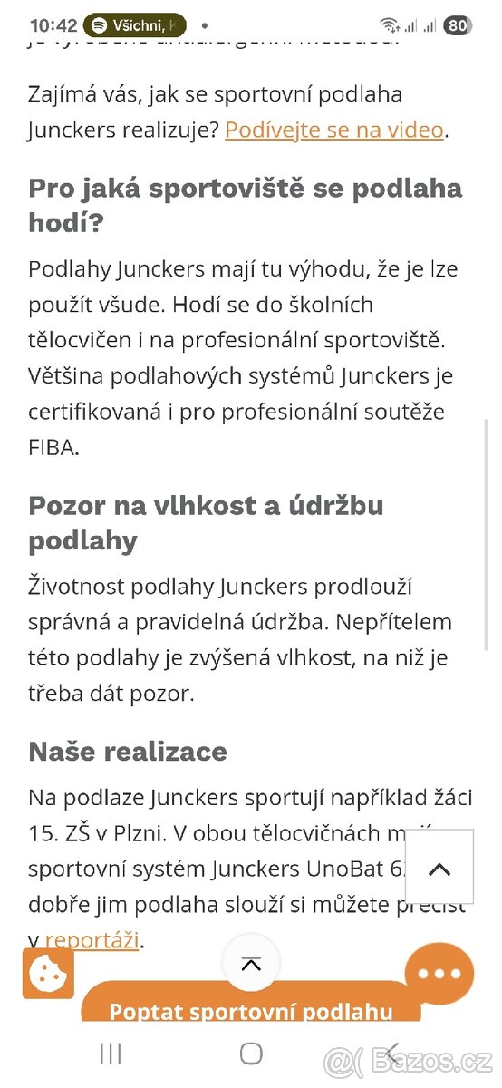 Prodám parketovou zatěžovou podlahu Junckers industrier (l - 18