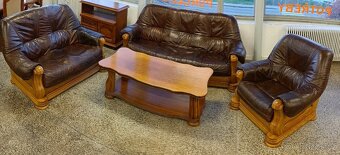 Rustikální kožená sedací souprava, 3 + 2 +1, masív - 18