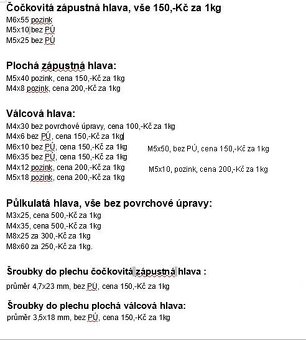 Šroubky na plochý šroubovák, válcové, čočkovité, půlkulaté - 18