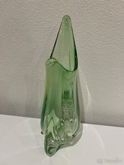 Hutní sklo - zelená váza, popelník a košíček - 18