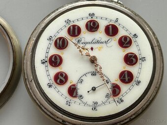 Monstrózní staré kapesní hodinky s lokomotivou, 66mm, 202g - 18