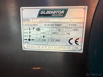Člun Gladiátor + motor Parsun F5BMS + Bimini + vesty - 18