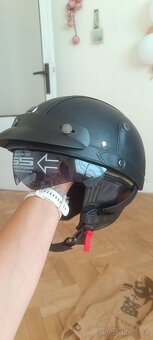 Kožená retro helma s brýlemi, kšiltem - 18