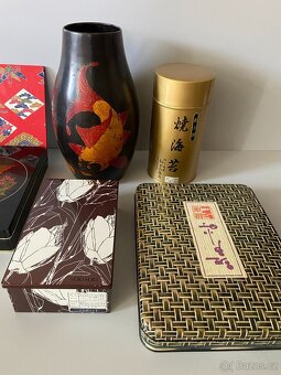 japonská váza japonská krabička plechovka obal originál - 18