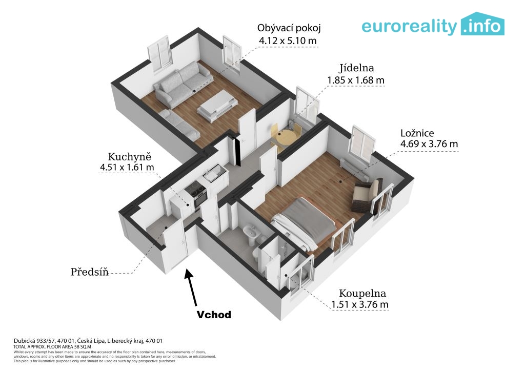Prodej, byt 2+kk, Česká Lípa, ul. Dubická - 19