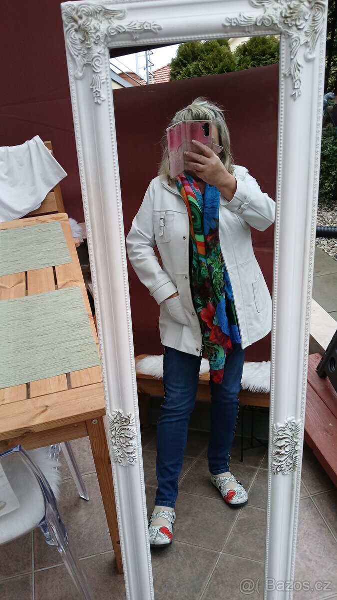 Kožená bílá elegantní delší dámská bunda Evoco vel.XL - 19