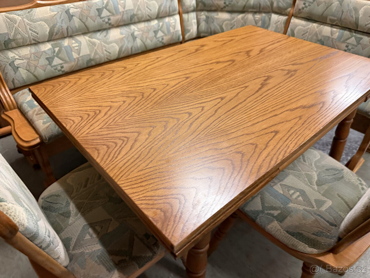 Dvakrát dubová jídelní lavice + stůl a židle - 19