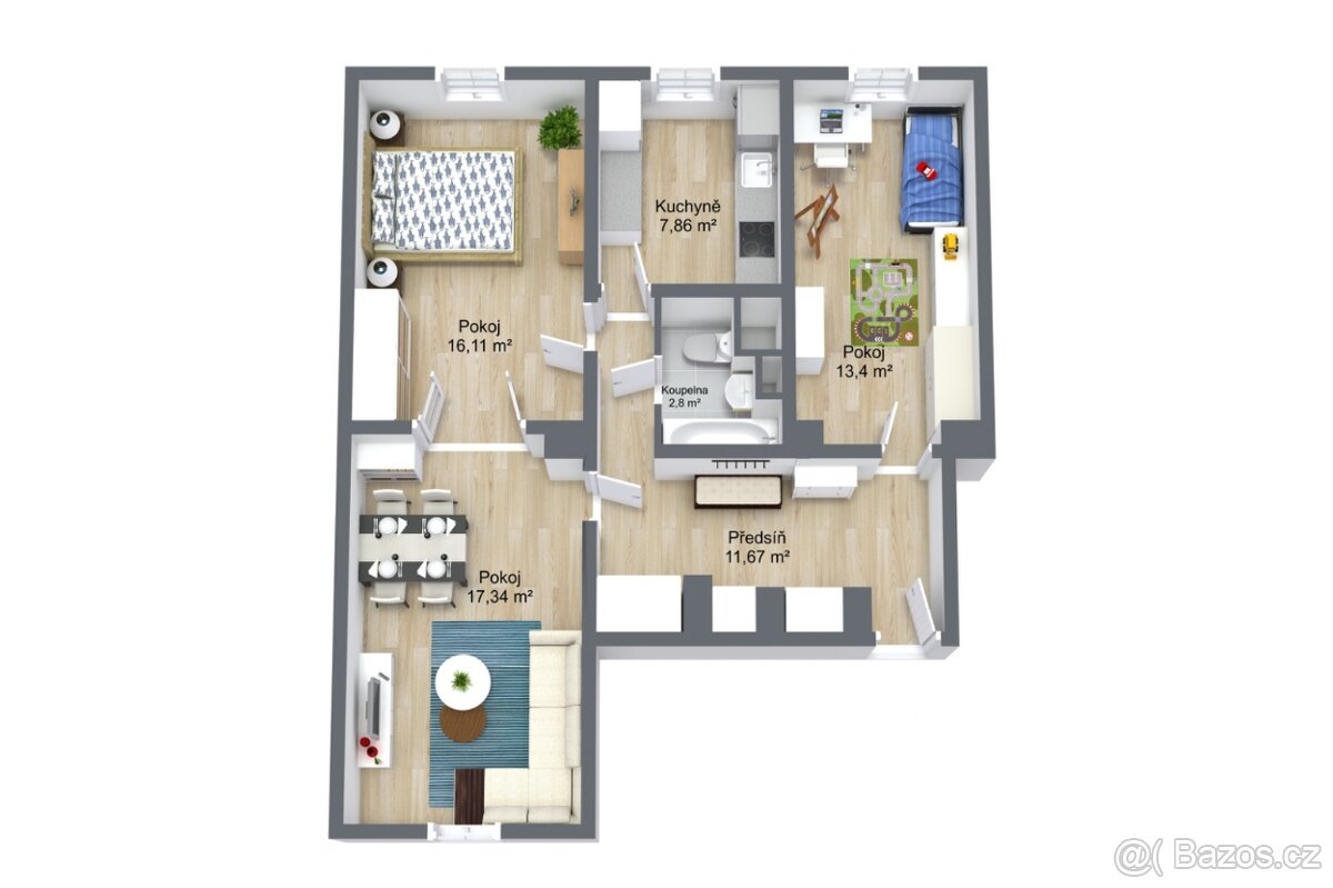 Pronájem prostorného bytu 3+1 Lovosice, ulice Terezínská - 19