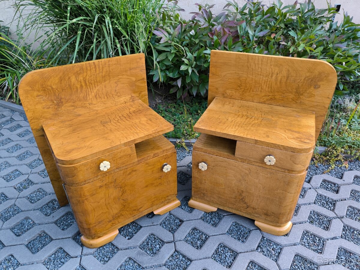 Art Deco noční stolky + toaletní stolek - 30. léta - 19