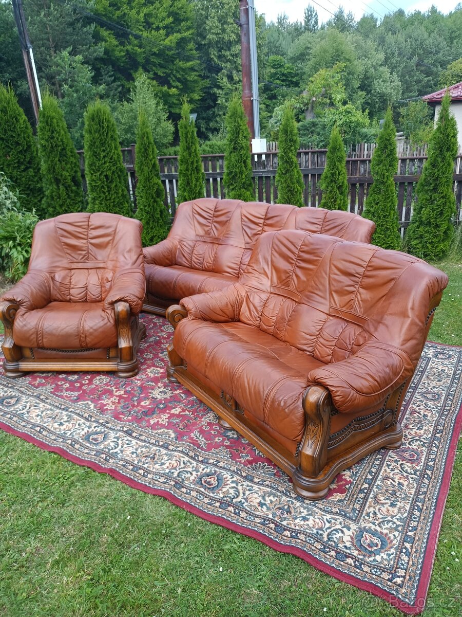 Kožená rustikální sedací souprava 3 - 2 - 1 .TOP STAV . - 19