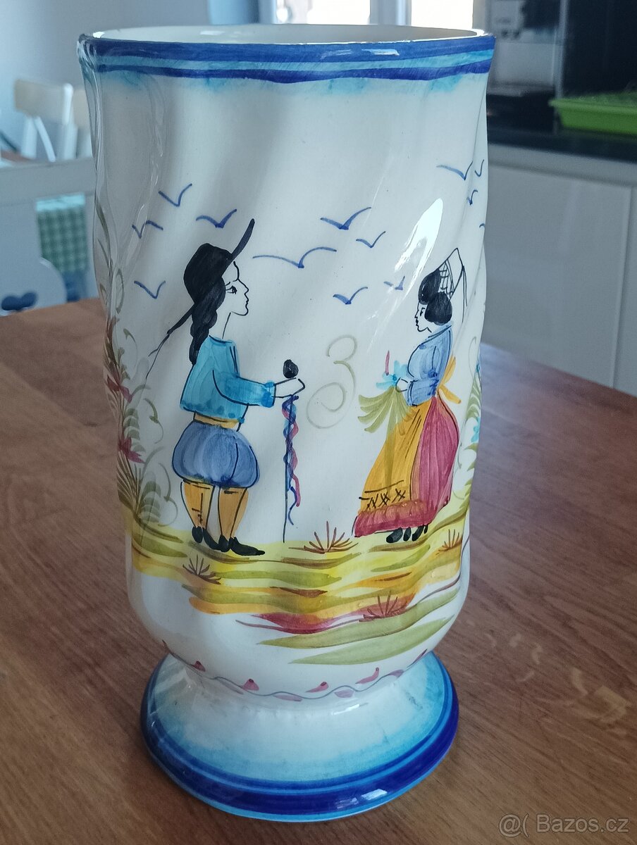 BRETAŇSKÁ FAJÁNS VÁZA QUIMPER RUČNĚ MALOVANÁ - 19