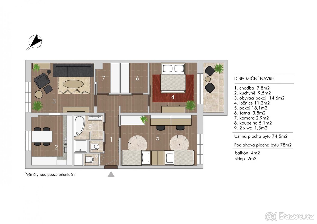 Nadstandartní byt 3+1, 78m2, s 2 wc, sprchovým koutem i vano - 19