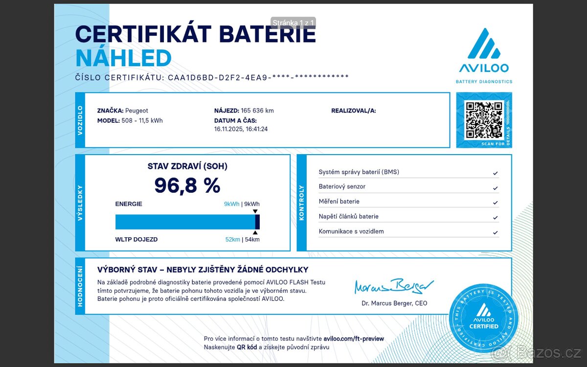 Peugeot 508 GT, 165kw, PHEV, pěkný vůz, DPH, SOH 96.8% - 19