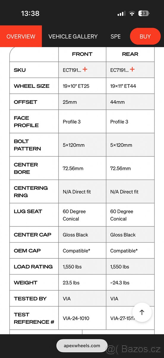 APEX EC7, BMW 5x120, 19” Black - 19