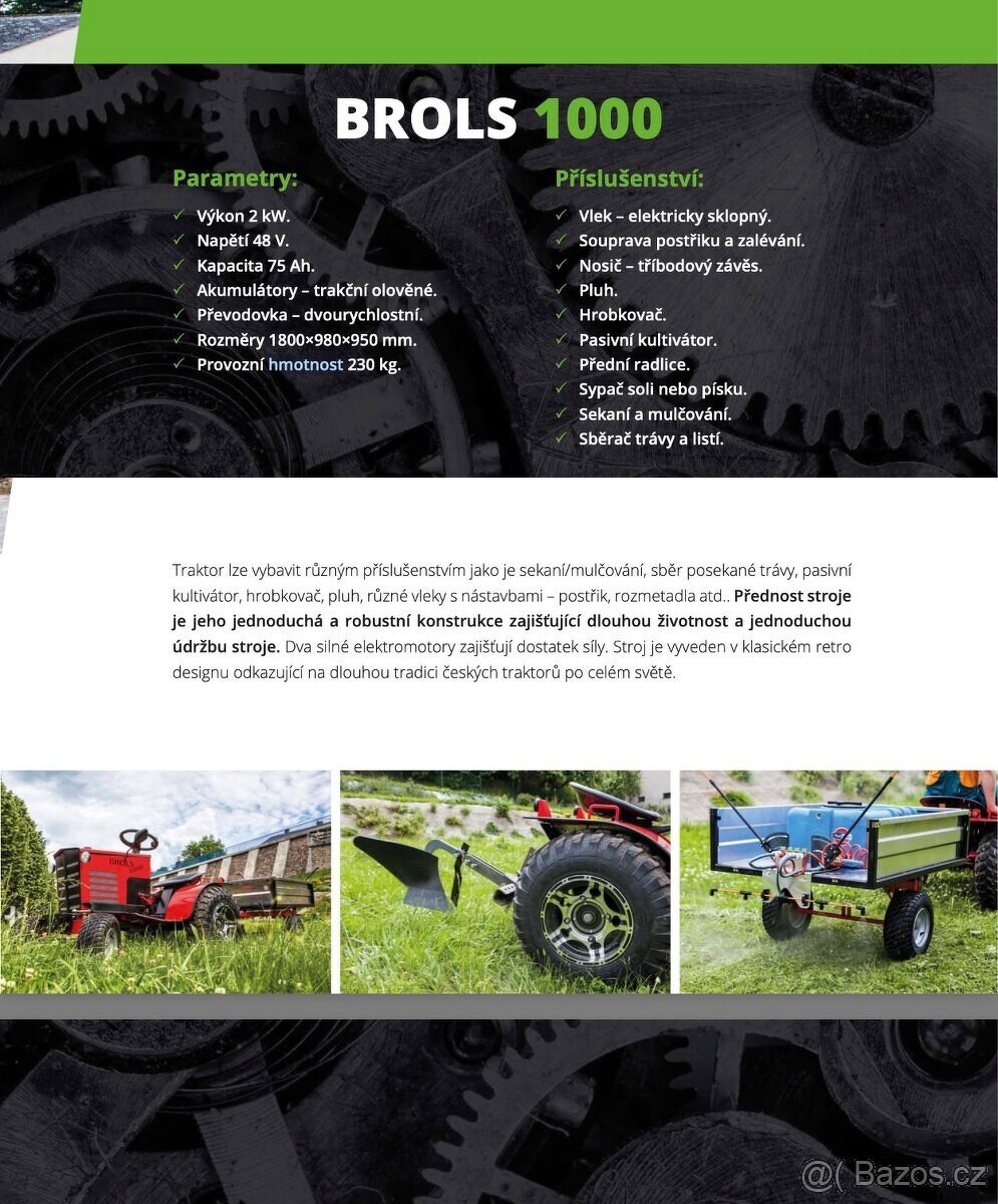Elektrický traktor BROLS 1000 2KW, TOP STAV - 19