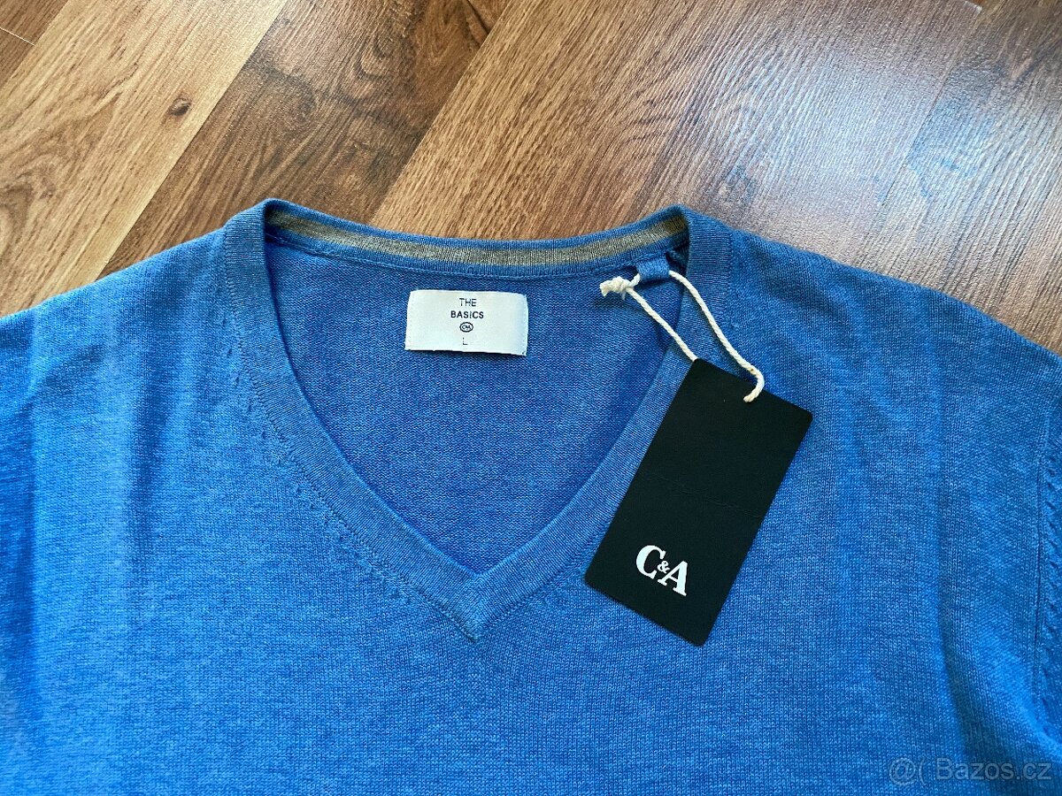 Nový pánský bavlněný svetr C&A do "V" - L - 19