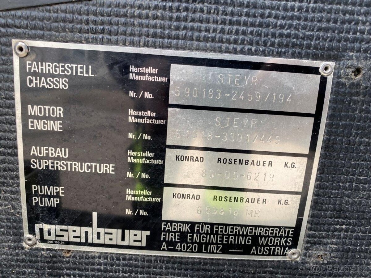 STEYR hasičské vozidlo, cisterna, 4x2 VIN 194 - 19