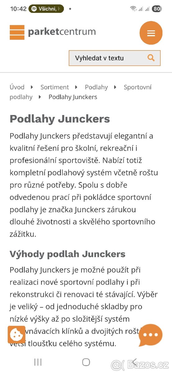 Prodám parketovou zatěžovou podlahu Junckers industrier (l - 19
