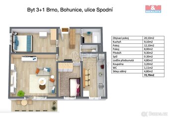 Prodej bytu 3+1, 63 m², Brno, ul. Spodní - 19