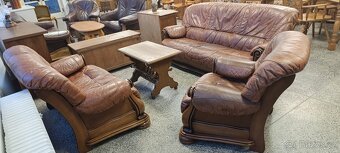 Kožená sedací souprava 3 + 2 + 1, nábytek z masívu - 19