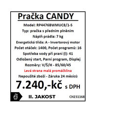 Pračka CANDY RP4476BWMUC8/1-S - se zárukou - 19