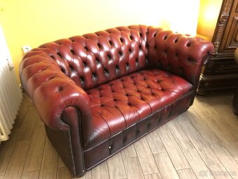 Křeslo a sedačka Chesterfield červená kožená - 19