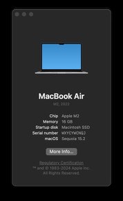 MacBook Air 13" M2 / 16GB RAM / 256GB HD / 8×CPU / Šedý - 19
