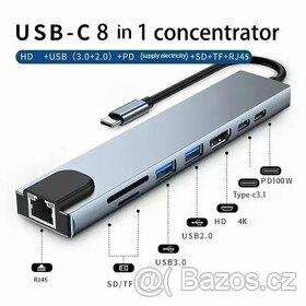 Hub adaptér USB C 3.0 PD HDMI 4K RJ45, Macbook, Dell, Lenovo